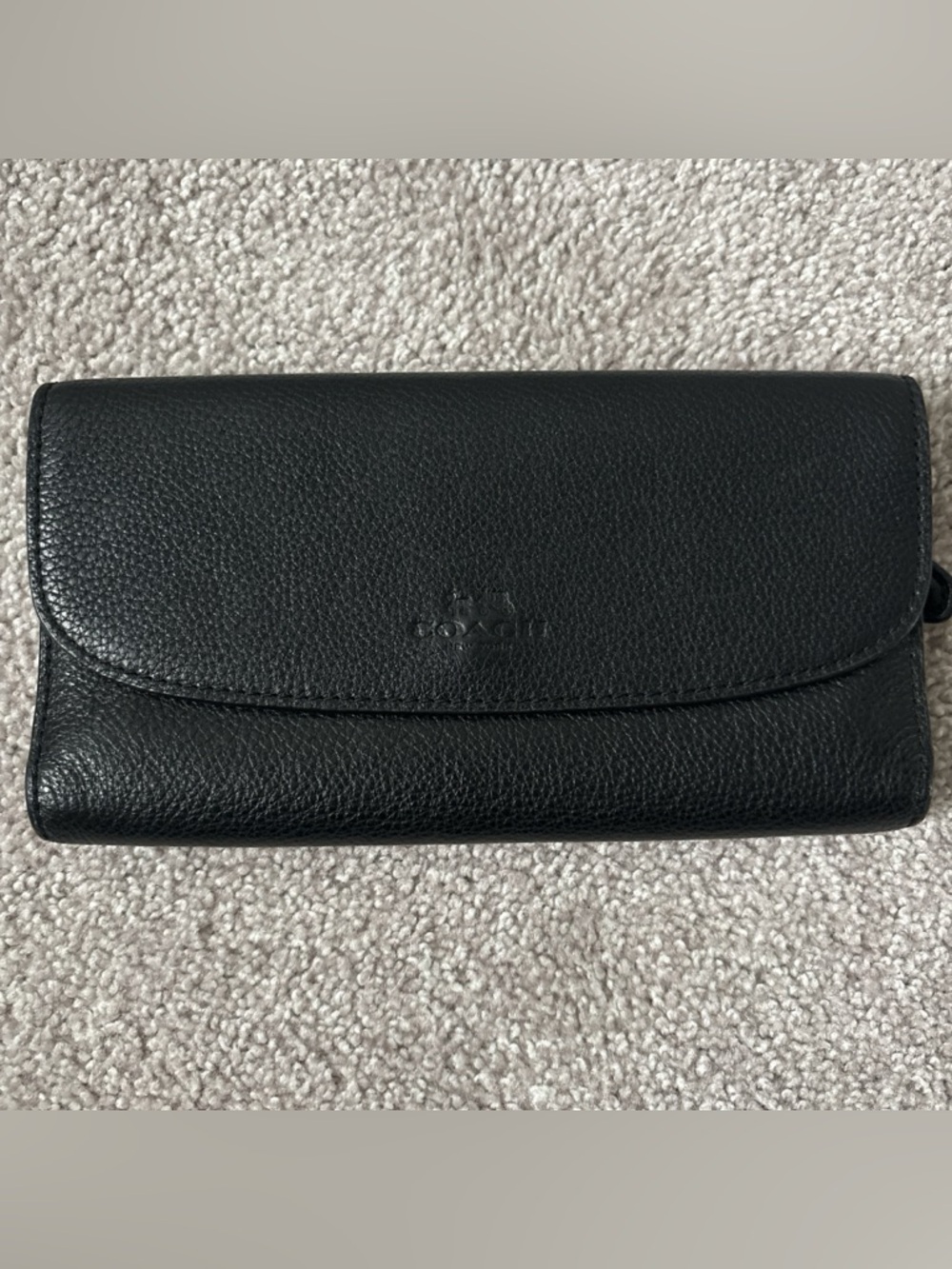 Coach Black Pebbled Leather Flap Wallet